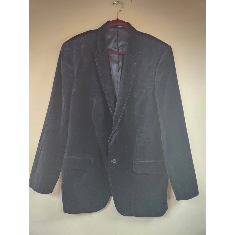 Alfani Velvet Velour Sport Coat Blazer Mens XL Black Notch Lapel 2 Button Retro